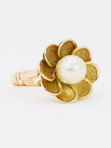Bague 52 Bague fleur vintage perle or jaune 58 Facettes 1136.3