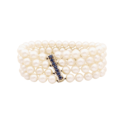 Bracelet Bracelet perles de culture 4 rangs, or jaune, saphirs. 58 Facettes 34535