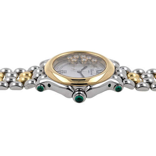 Montre Chopard Happy Sport Date Jewelry 7 Diamonds 5 Emeralds 18k Gold Steel 58 Facettes