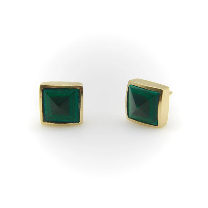 Boucles d'oreilles clous pyramidaux en malachite signature dorés 58 Facettes