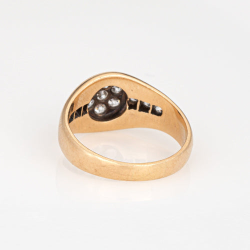 Bague 57 Chevalière Art Déco vintage en or jaune avec diamants 58 Facettes G14018