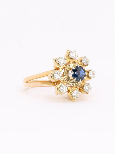 Bague marguerite or jaune saphir diamants