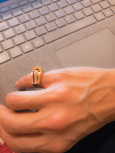 Bague 51 Bague tank en or rose,diamant et rubis  de synthèses 58 Facettes