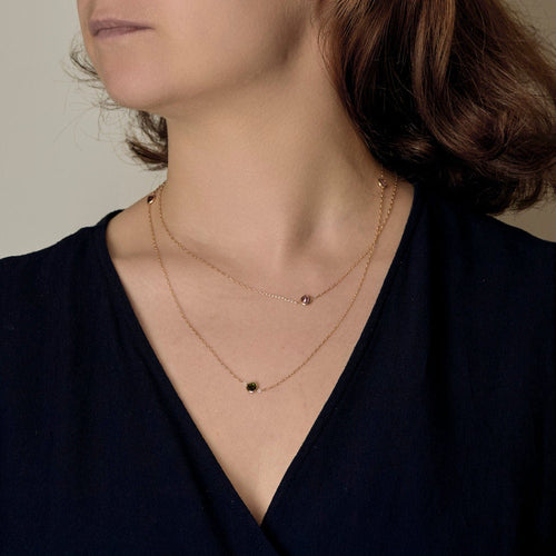 Collier Sautoir en or jaune, tourmalines vertes et roses 58 Facettes NAR0852