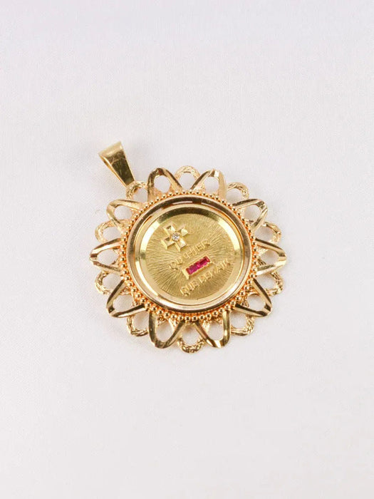 AUGIS - Médaille amour ronde or Plus qu'hier moins que demain or jaune, diamant, rubis