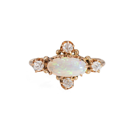 Bague 49 Bague antique victorienne en or jaune 14 carats avec opale et diamant 58 Facettes G13910