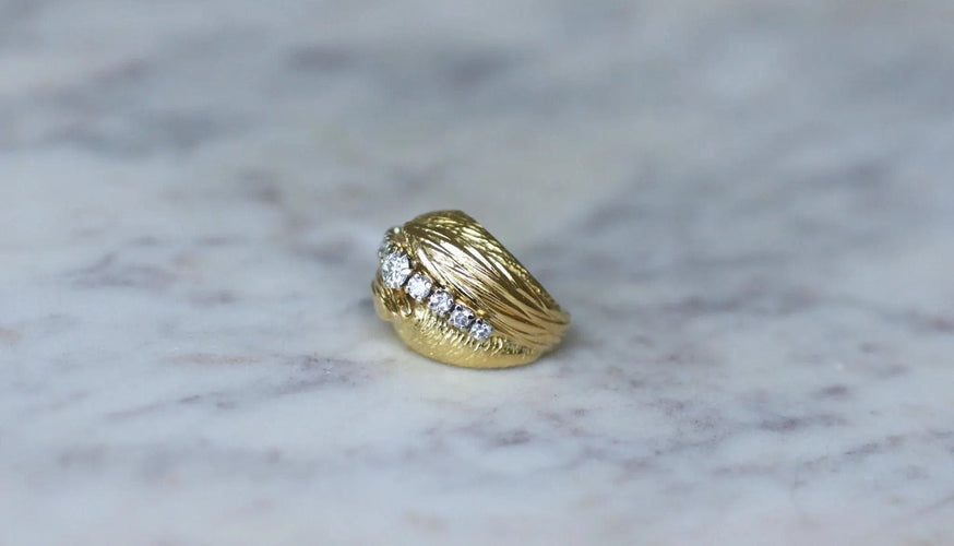 Bague Bague Boule Diamants sur Or jaune années 60 58 Facettes