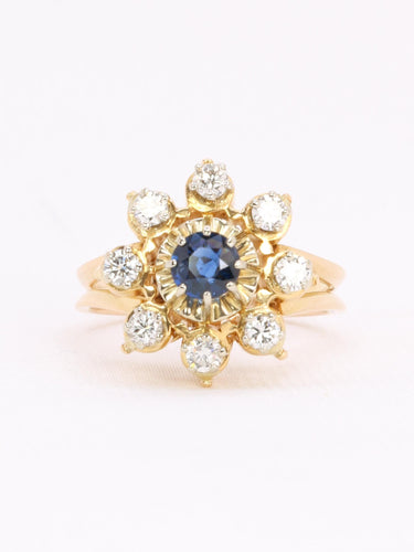 Bague marguerite or jaune saphir diamants