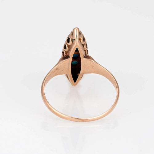 Bague Bague Navette Victorienne Antique avec Perle Turquoise en Or Jaune 10 carats Taille 5,75 58 Facettes G12477