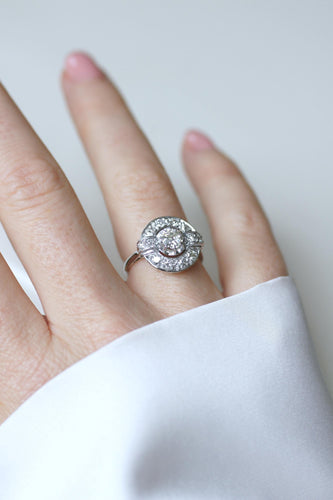 Bague 53 Bague Cible Art Déco Diamants 1,05 Cts sur Or blanc et Platine 58 Facettes