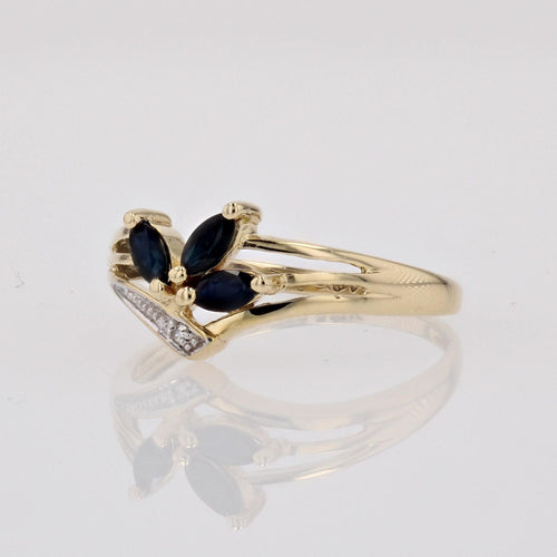 Bague 51 Bague d'occasion or jaune saphirs navette diamant 58 Facettes 17-024B