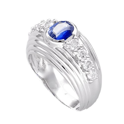 Bague 56-57 Bague en or gris 18K avec saphir de Ceylan 1,38 ct et diamants - Taille 56-57 58 Facettes FB07144