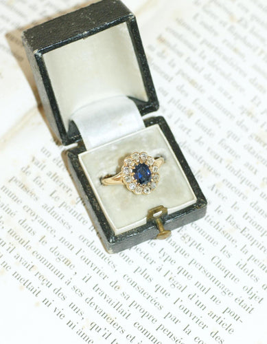 Bague 52.5 Bague Marguerite ancienne or jaune, saphir et diamants 58 Facettes