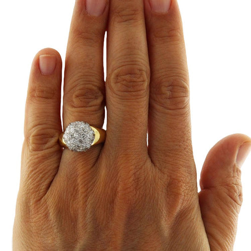 Bague 56 Bague bombée en or jaune et blanc avec pavé de diamants 58 Facettes G3729