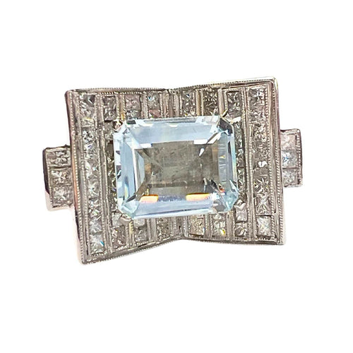 Bague Bague style chevalier en platine avec aigue-marine 58 Facettes CH55