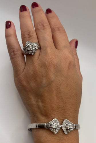 Boucles d'oreilles Parure style Art Déco or blanc 14 carats et diamants 58 Facettes