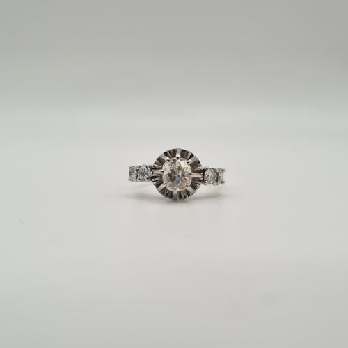 Bague 54 Bague or blanc, platine, diamants taille ancienne 58 Facettes