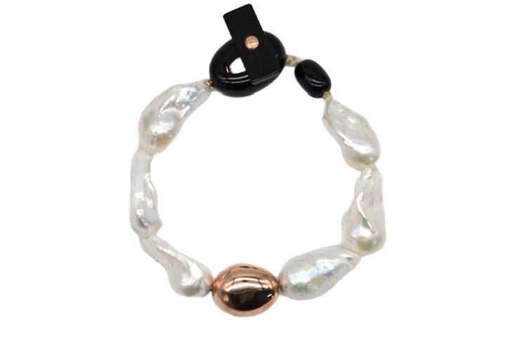 Bracelet de perles baroques avec fermoir en or rose et bakélite vintage