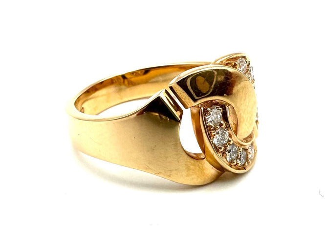 Bague 55 DINH VAN. Collection "Menottes", bague or rose et diamants (moyen modèle) 58 Facettes