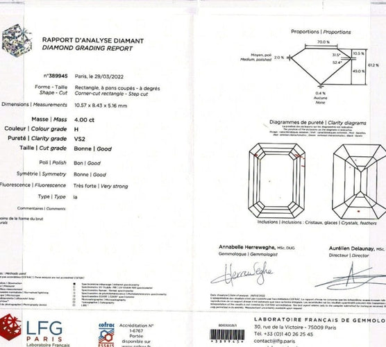 Bague 52 Bague or blanc, diamant taille émeraude 4 cts. 58 Facettes 31294