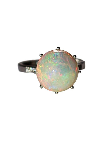 Bague 51 Bague en or blanc Opale et diamants 58 Facettes 585