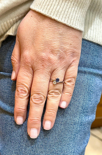 Bague 53 Bague Toi et Moi en or blanc 18 carats diamant et saphir 58 Facettes