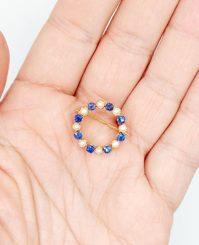 Broche Broche antique en or 18k avec perles et pierres bleues 58 Facettes A06460