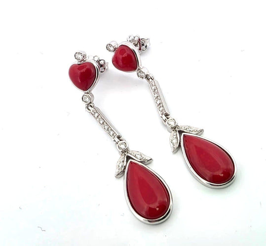 Boucles d'oreilles Boucles d'oreilles en or blanc avec corail et diamants, 1930 C 58 Facettes