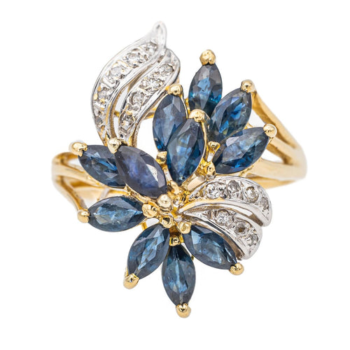 Bague Or jaune, Or blanc Saphir, Diamant