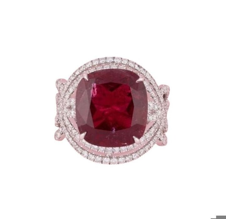 Bague 53 Bague en or blanc, sertie d'une importante tourmaline rouge intense ( Rubellite ) 58 Facettes