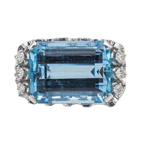 Bague 51 Bague Or blanc Aigue marine, Diamant 58 Facettes 3411144CN