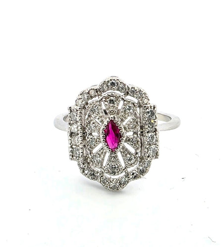 Bague 60 Bague - Bague en platine avec rubis et diamants 58 Facettes
