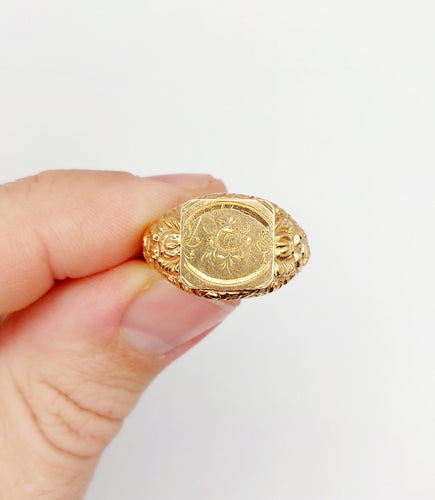 Bague 59 Bague chevalière victorienne fleur ciselée en or rose 18k (circa 1890) 58 Facettes A06408