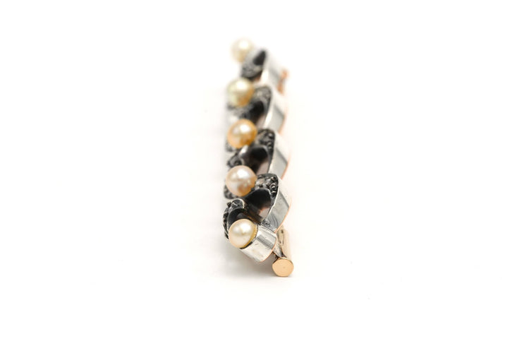 Broche Broche Art Nouveau en or jaune 18 carats et argent sertie de perles et diamants "taille" rose 58 Facettes 22482