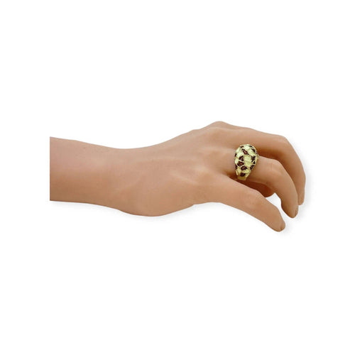 Bague 54 Bague Vintage en Or jaune – Émail Crème et Brun Effet Mosaïque 58 Facettes 330079070