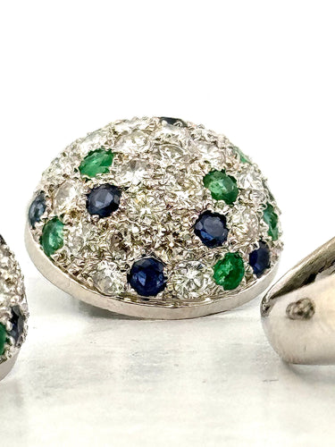 Bague 50 Bague et boucles d’oreilles en platine , diamants , saphirs , émeraudes 58 Facettes