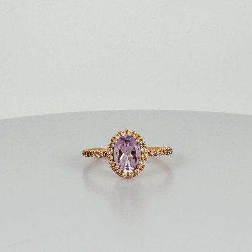 Bague 58 Bague en or rose avec améthyste ovale de 1,28 ct et saphirs blancs 58 Facettes 2508010