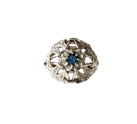 Bague ancienne or blanc saphir et diamants anciens