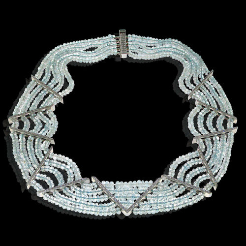Collier Collier aigue-marine et diamant 58 Facettes IG-200141