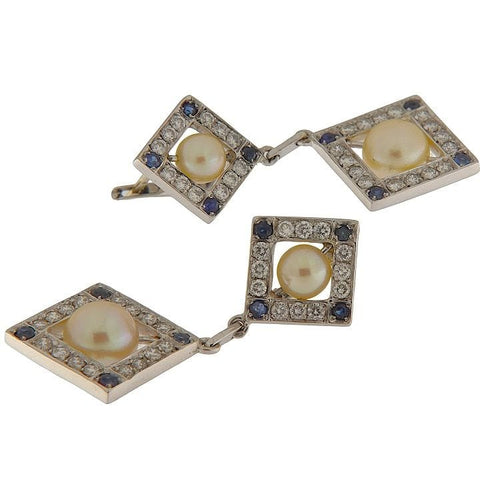 Boucles d'oreilles Boucles d'oreilles pendantes en or blanc avec diamants et perles 58 Facettes G3803