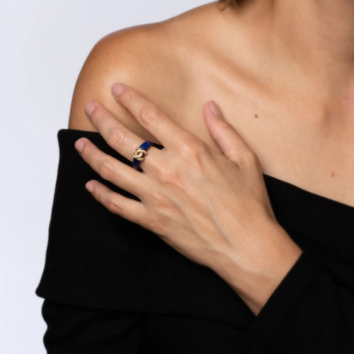 Bague 54 Bague Cartier Double C en diamants et lapis-lazuli, années 1970, 6,75 po, bijou fin signé 58 Facettes G13565