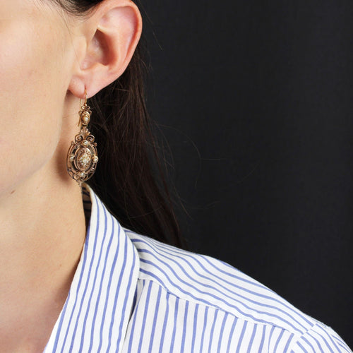 Boucles d'oreilles Pendants d'oreilles anciens or rose et perles fines 58 Facettes 24-267