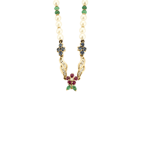 Collier Collier or jaune perles et pierres précieuses 58 Facettes BO/250008