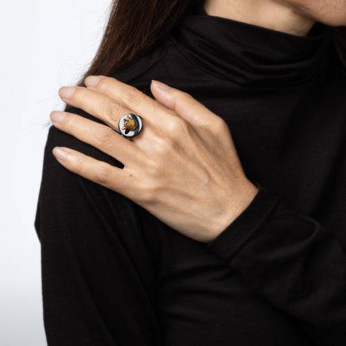 Bague 51 Bague Loup Art Déco Vintage Or Jaune, Onyx 58 Facettes G14109