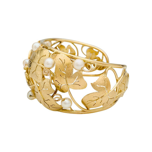 Bracelet Bracelet feuilles de lierre en or jaune et perles. 58 Facettes 31209