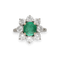 Bague en or gris 18K avec emeraude de Colombie 1,00 ct et 1,60 ct de diamants - Vers 1970 - Taille 51-52