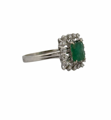 Bague 55 Bague ancienne or blanc émeraude diamants 58 Facettes