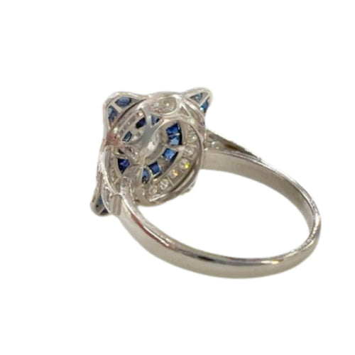 Bague 54.5 BAGUE EN PLATINE DE STYLE ART DÉCO AVEC DIAMANTS ET SAPHIRS 58 Facettes Q258B