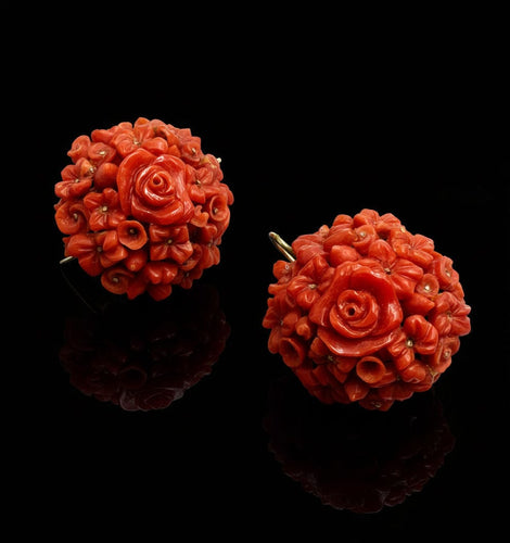 Boucles d'oreilles Boucles d'oreilles anciennes siciliennes en corail sculpté 58 Facettes