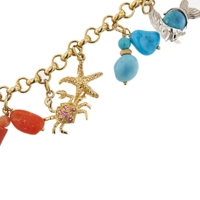 Bracelet Bracelet avec breloques, corail, perles et turquoises 58 Facettes 32494